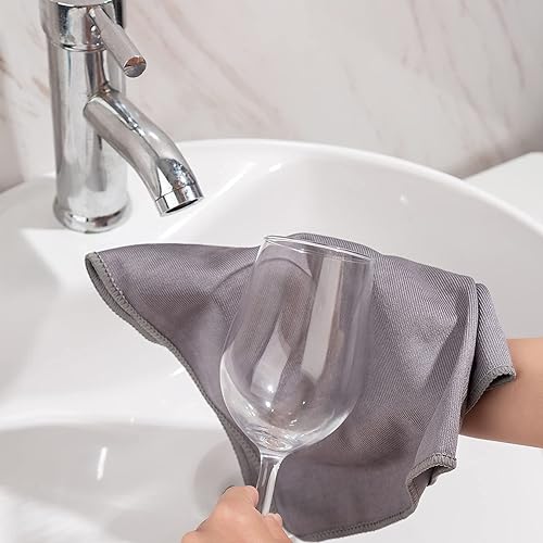 Miniatura 10 de Paquete de 6 paños de limpieza de microfibra de vidrio, 16 x 16 pulgadas, sin pelusas, limpia rápidamente ventanas, lentes, parabrisas, espejos y