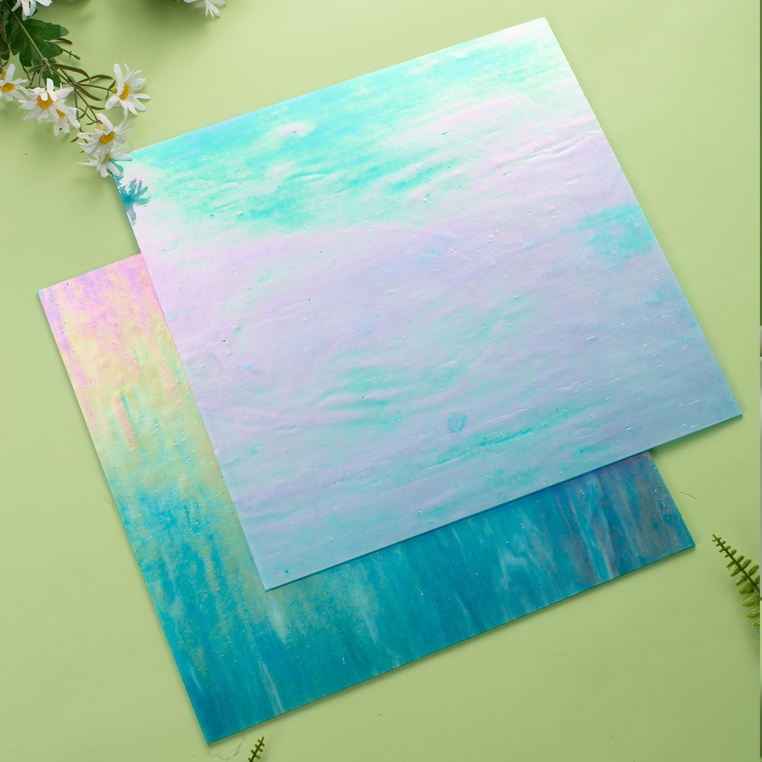 2 Sheets of 12x12 inch Stained Glass Sheets for Crafts Iridescent Stained Glass Panels for Glass Mosaic DIY Hobby Stained Glass Supplies product thumbnail 5
