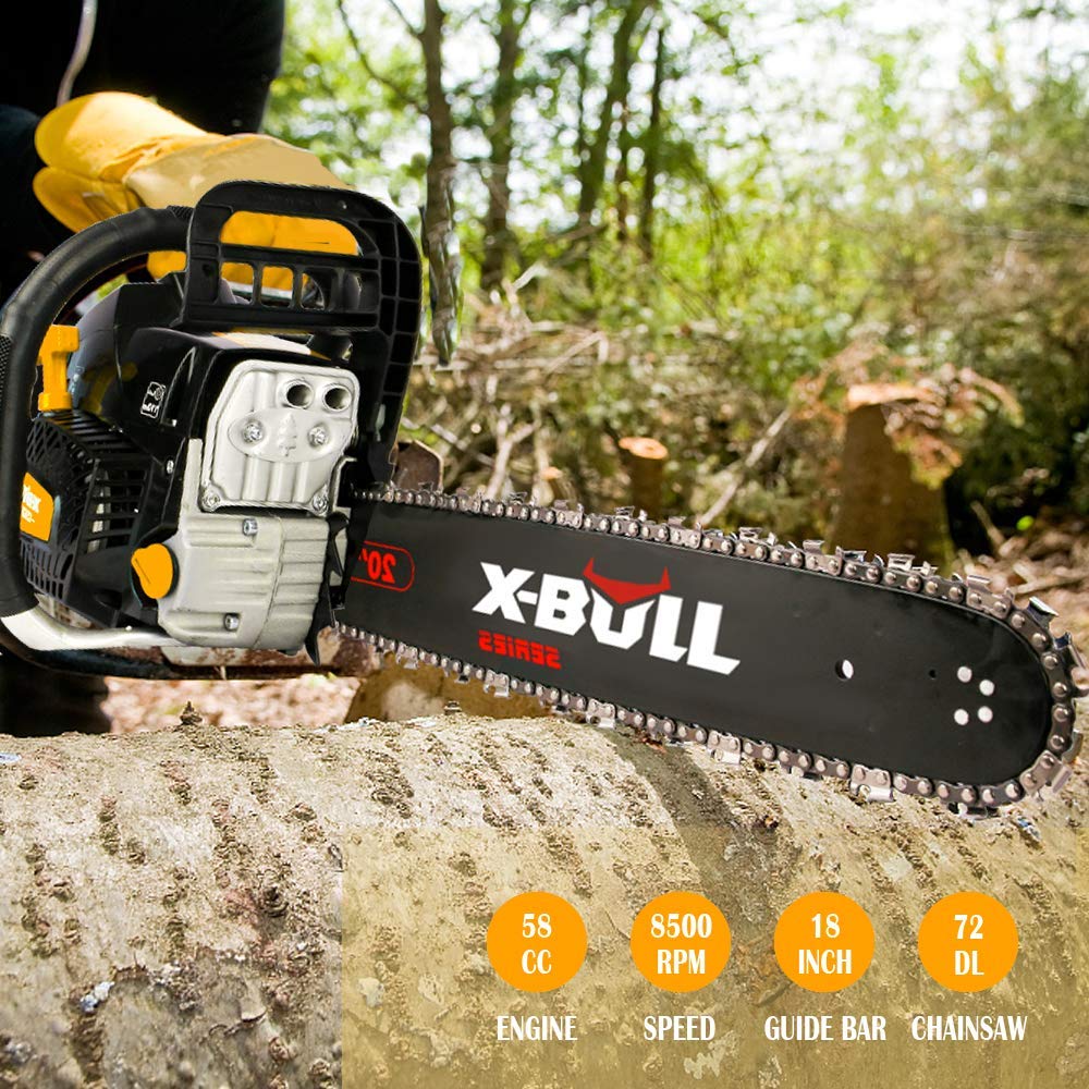 XBULL 58cc 2Cycle Full Crank Gas Chainsaw 20Inch Gasoline Powered