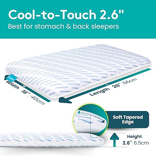 Miniatura 2 de BLISSBURY Almohada ultra fina de enfriamiento de 2.6 pulgadas para dormir, almohada plana para dormir boca abajo y boca arriba  Almohada de espuma