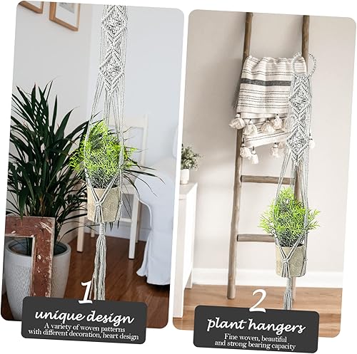 Miniatura 2 de YARNOW 3 piezas de red para plantas, soportes para macetas para exteriores e interiores, soporte para plantas de macramé, soporte para plantas de