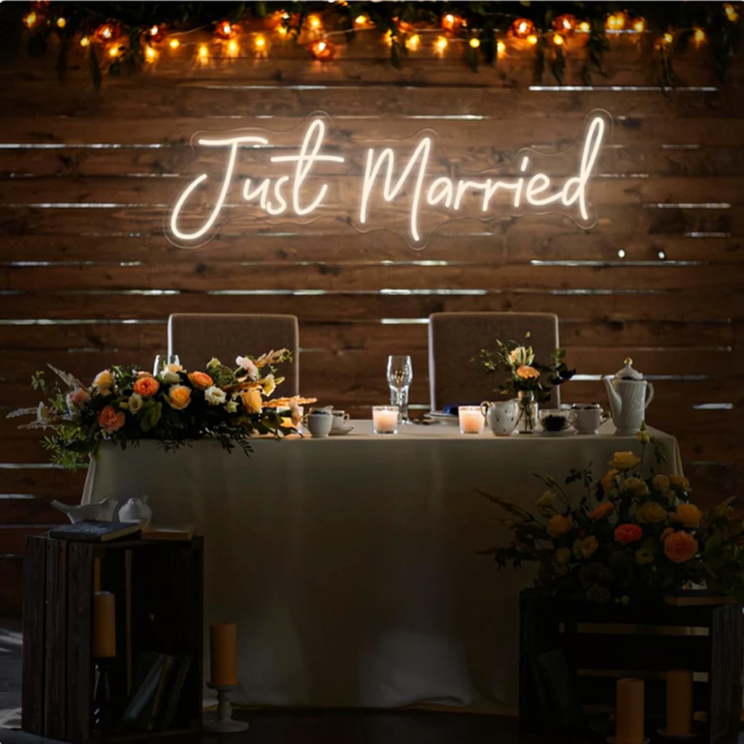 Just Married Neon Schild Warmweiß LED Neonlicht für Wanddekoration, Geschenk für Hochzeit,Verlobung,Jahrestag & Geburtstagspartys; Romantische Raumdekoration für Zuhause 42x16CM