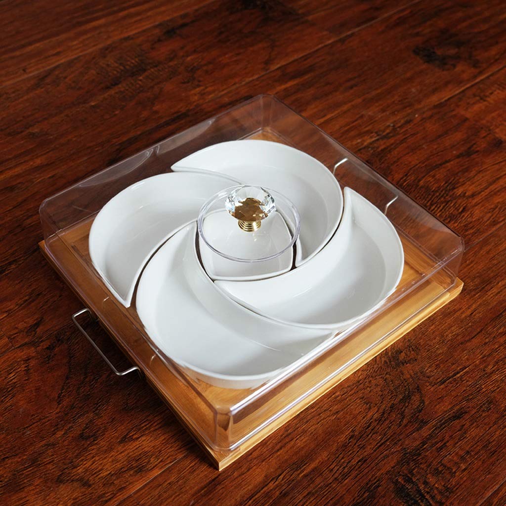 Separated Ceramic Dried Fruit Platter Square Snack Candy Nut Box Combination with Lid Snack Tray