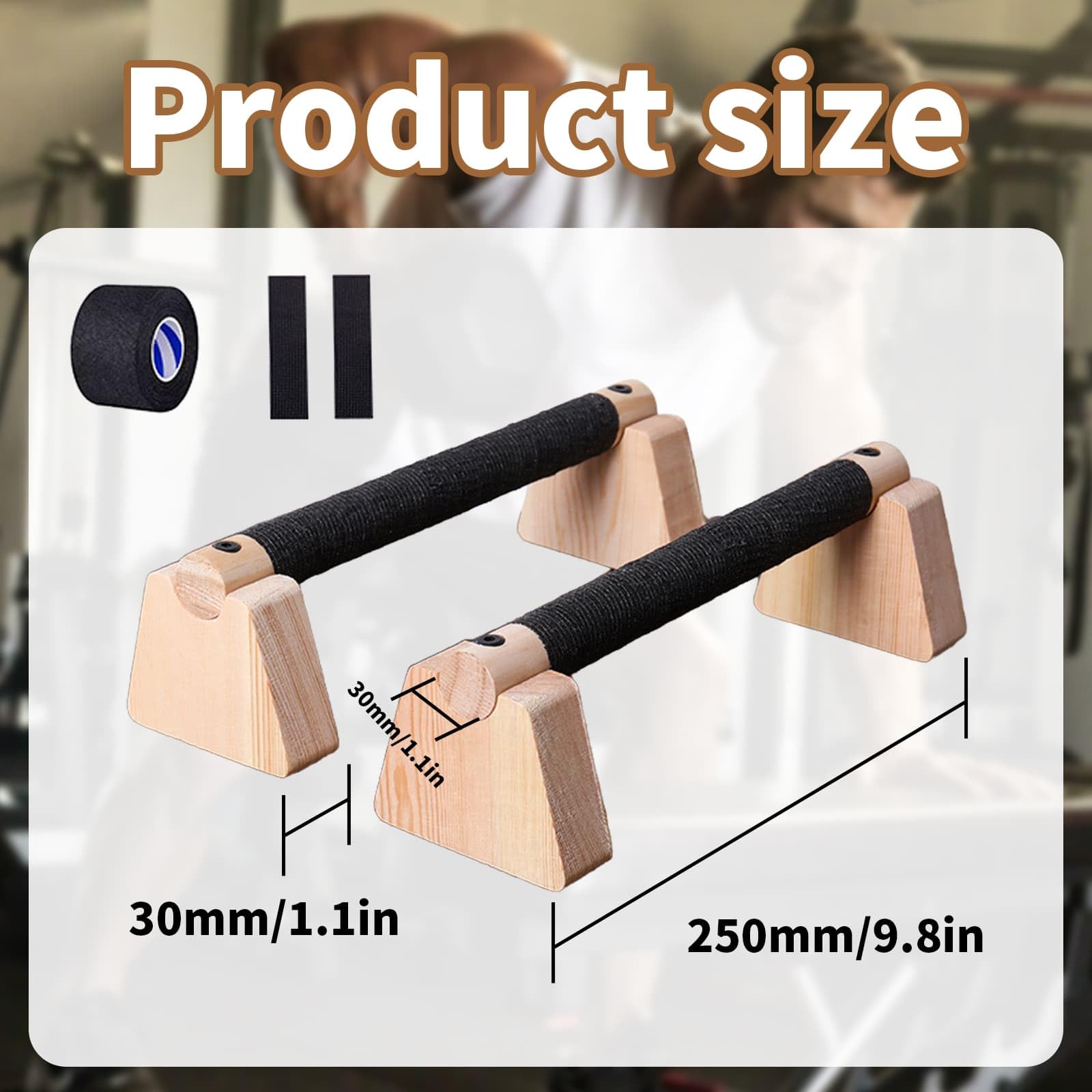 Parallette in legno massiccio per flessioni, barre per calisthenics, piedi in gomma antiscivolo, per esercizi calistenici, attrezzature per fitness, ginnastica