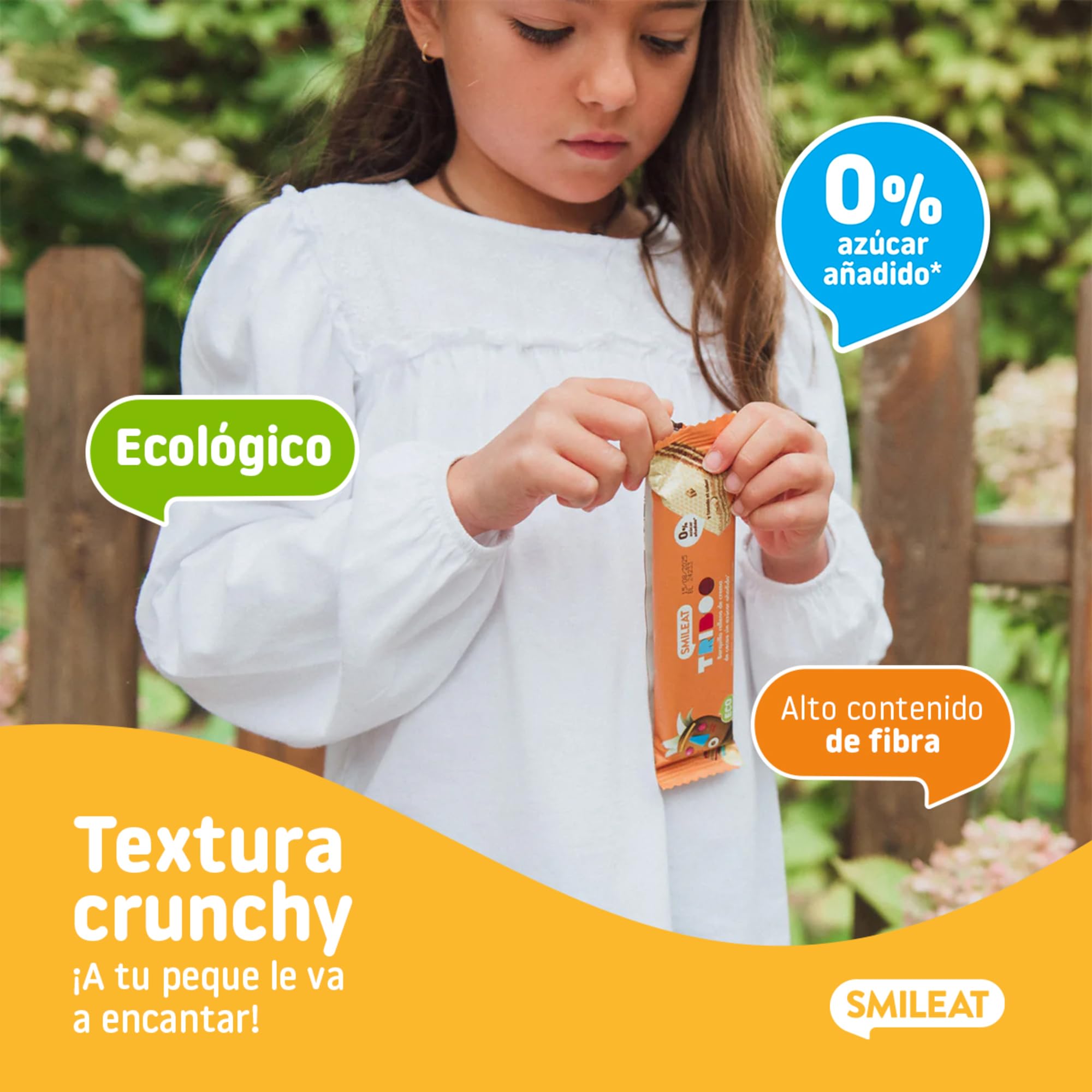 Smileat - Barquillo TRIBOO Relleno de Crema de Cacao - Snack con ingredientes ecológicos - Sin Azúcar Añadido - Merienda Crujiente con alto contenido de fibra