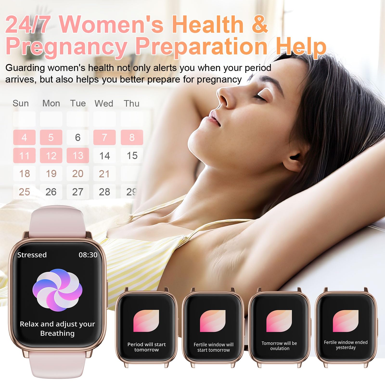 Smartwatch donna, 1,83" Orologio bluetooth con Effettua/Risposta Chiamate,113+Sportive Smart watch Contapassi/24H Cardiofrequenzimetro/Sonno/SpO2, IP68 Fitness Tracker per Android iOS(Oro rosa)