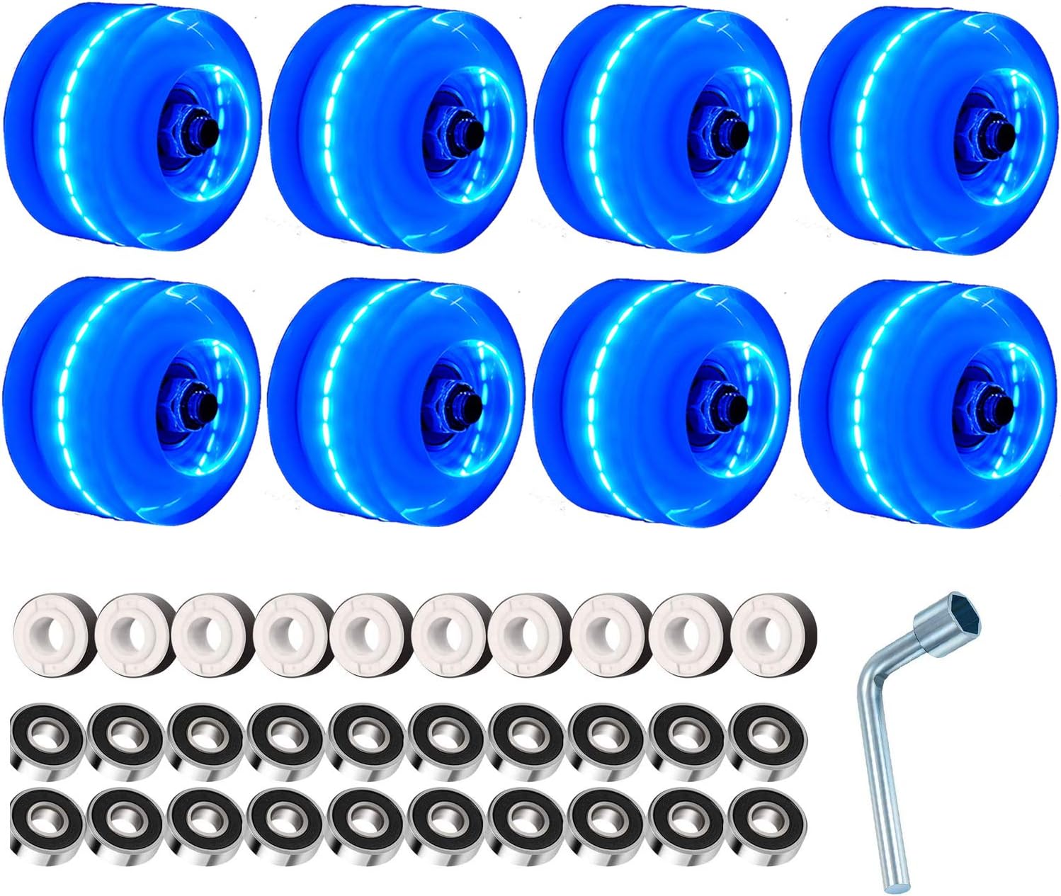 ILMU 8 Piece Roller Skate Wheels Outdoor Light Up Rainbow Quad Rollerskate Parts Tool Wheels with Skate Roller Bearings 32mmX58mm
