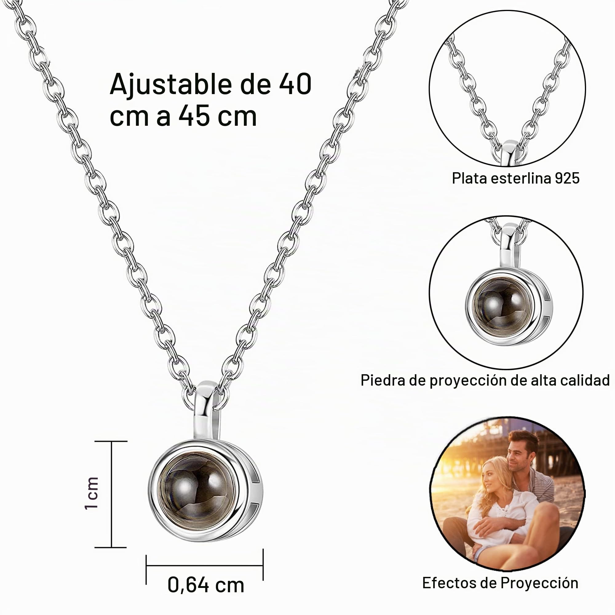 Collar personalizado con imagen proyectada – Collar de plata esterlina de ley con foto en el interior – Un regalo único para ella