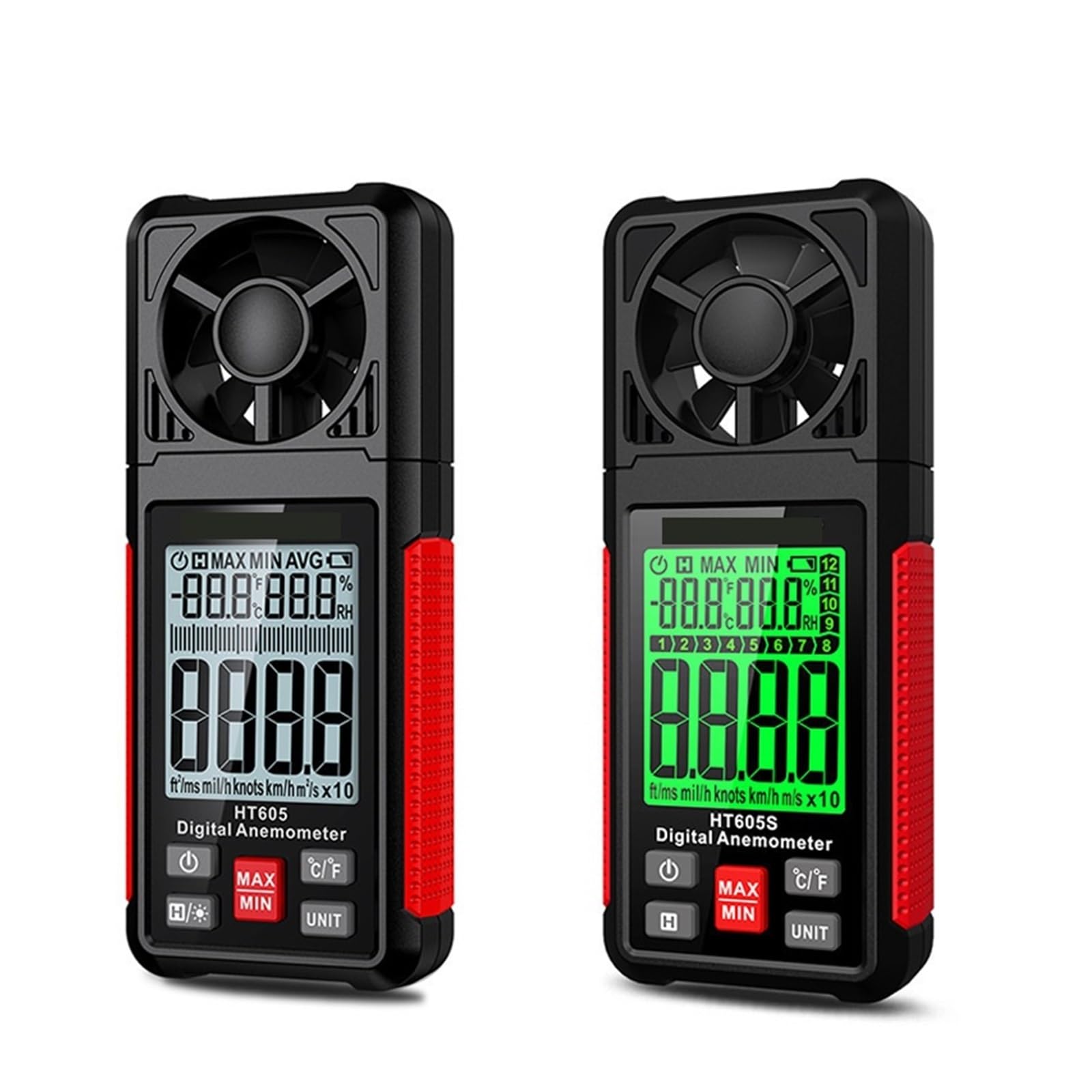 Anemometro, Anemómetro digital portátil, medidor de velocidad del viento, anemómetro, pantalla retroiluminada, medidor de temperatura y humedad.