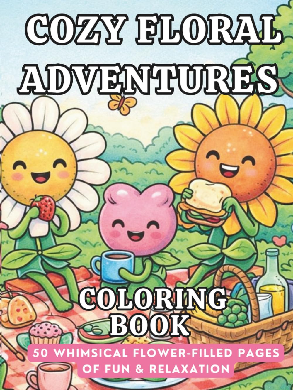 Cozy Floral Adventures Coloring Book: 50 Whimsical Flower-Filled Pages of Fun & Relaxation: Single-Sided Pages with Gentle Illustrations for Calm, Creative Coloring