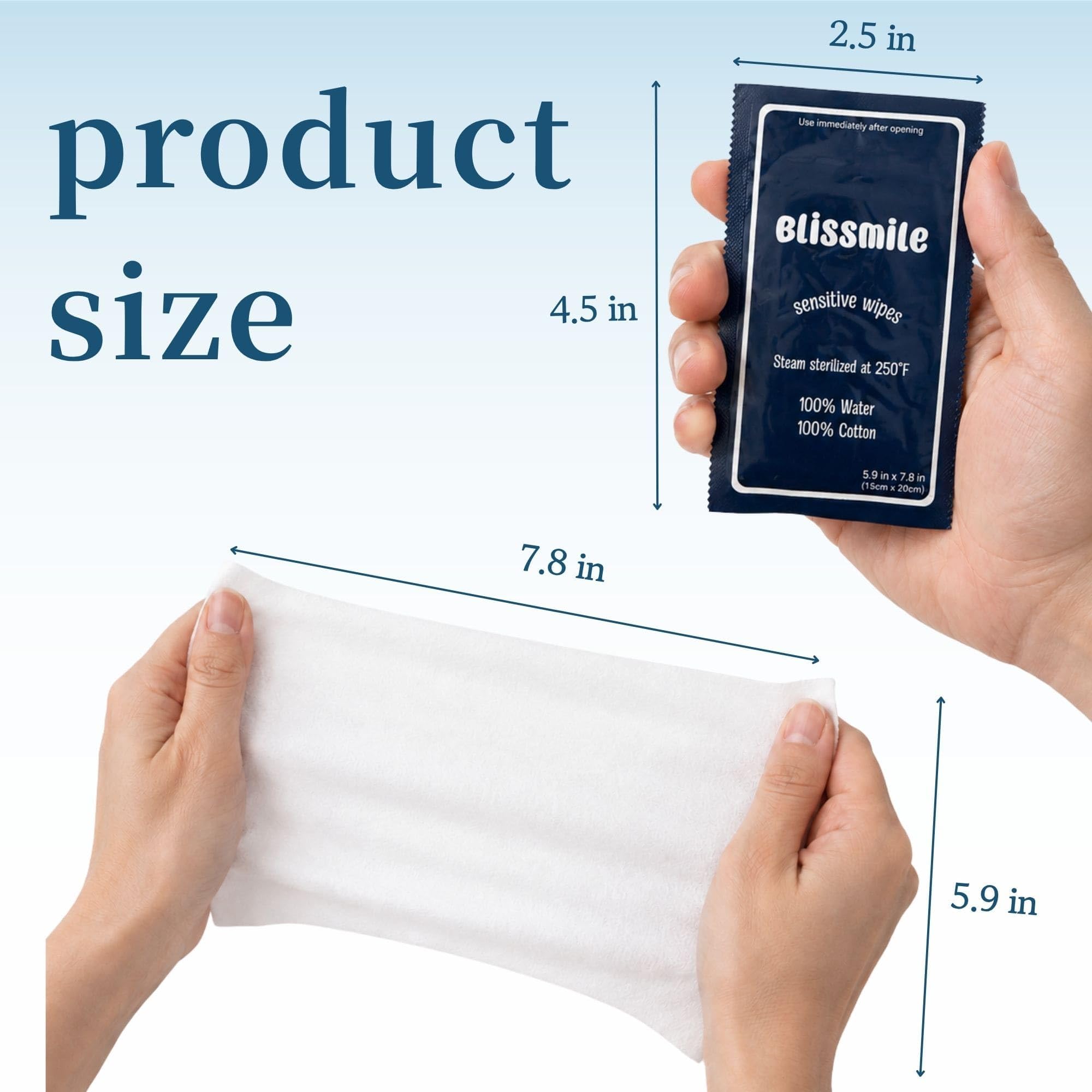 Blissmile Toallitas húmedas 100% de agua, envueltas individualmente, tamaño de viaje, 220 unidades | Sin perfume y sin fragancia, 100% algodón, suave para bebés, mujeres y piel sensible, cuidado facial, manos, cuerpo y mujer