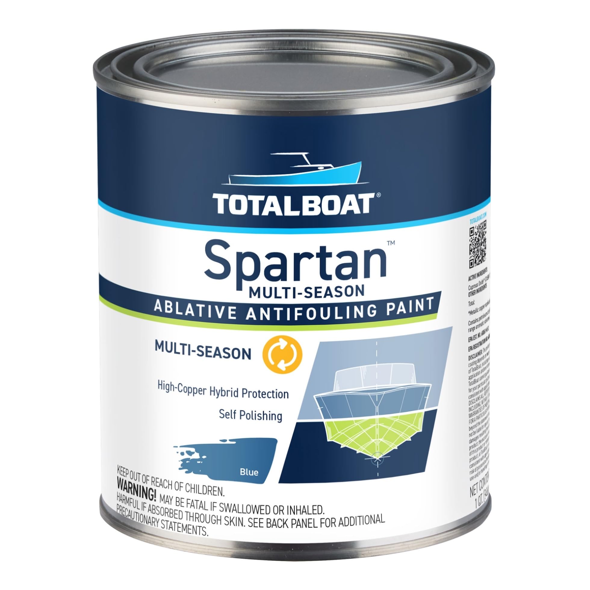 TotalBoat Spartan Boat Bottom Paint | Multi-Season Marine Antifouling (Blue, Quart)