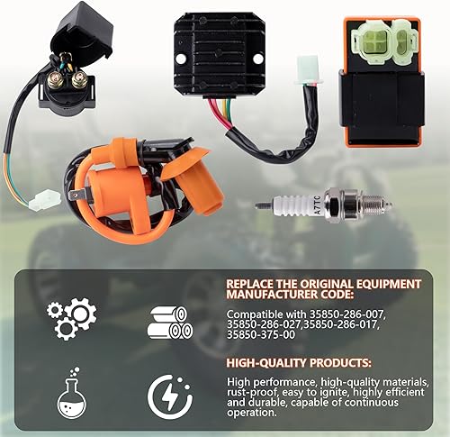 Miniatura 4 de Bobina de encendido GY6 de alto rendimiento Racing GY6, regulador de voltaje, relé solenoide rectificador de 6 pines, kit de bujías AC CDI para 50cc
