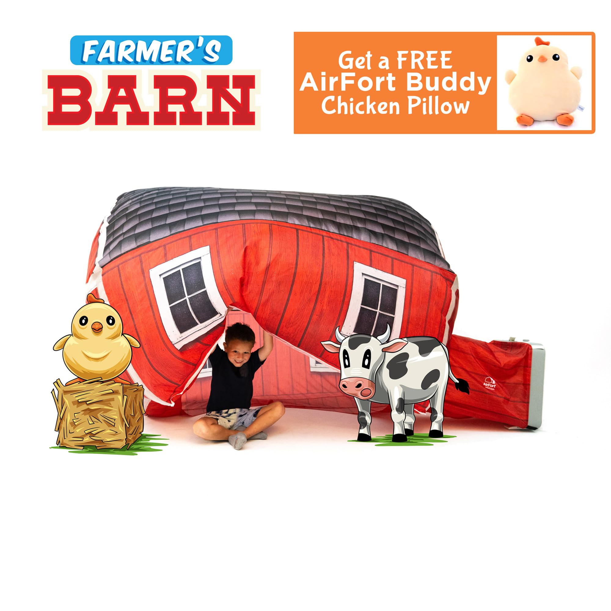The Original AirFort Farmers Barn + Buddy Chicken Pillow Bundle
