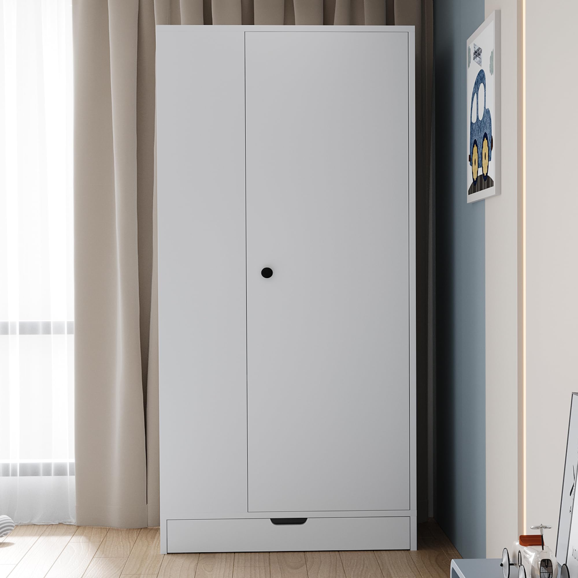 Moimhear Armadio 70 x 40 x 170 cm, versione singola con ripiani e cassetti, puro, adatto per camera da letto (bianco)
