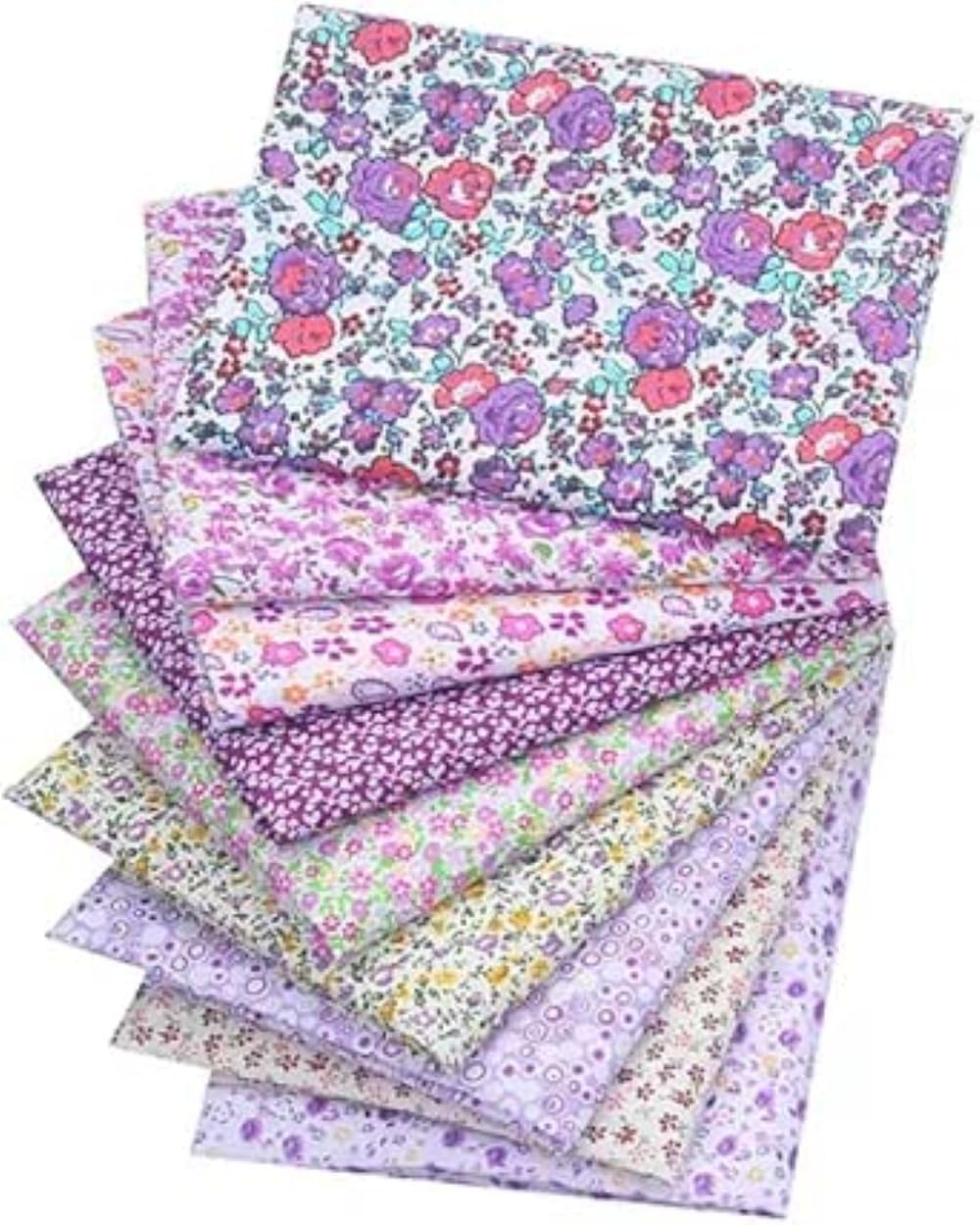CraftsFabrics 9pcs 50cmx50cm Purple Floral Fat Quarters Fabric Bundles Pre-Cut Squares 100% Cotton for Patchwork, Quilting, Scrapbooking, Sewing DIY Arts & Crafts Projects