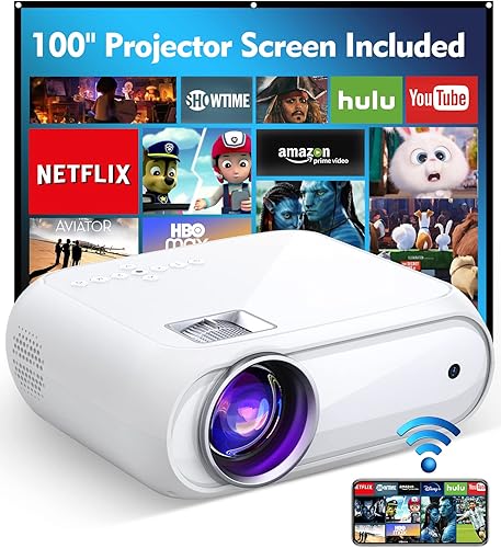 Mini proyector proyector 1080P con WiFi y pantalla de proyector de 100 pulgadas proyector de teléfono de 8500L para video hogar stick al aire libre