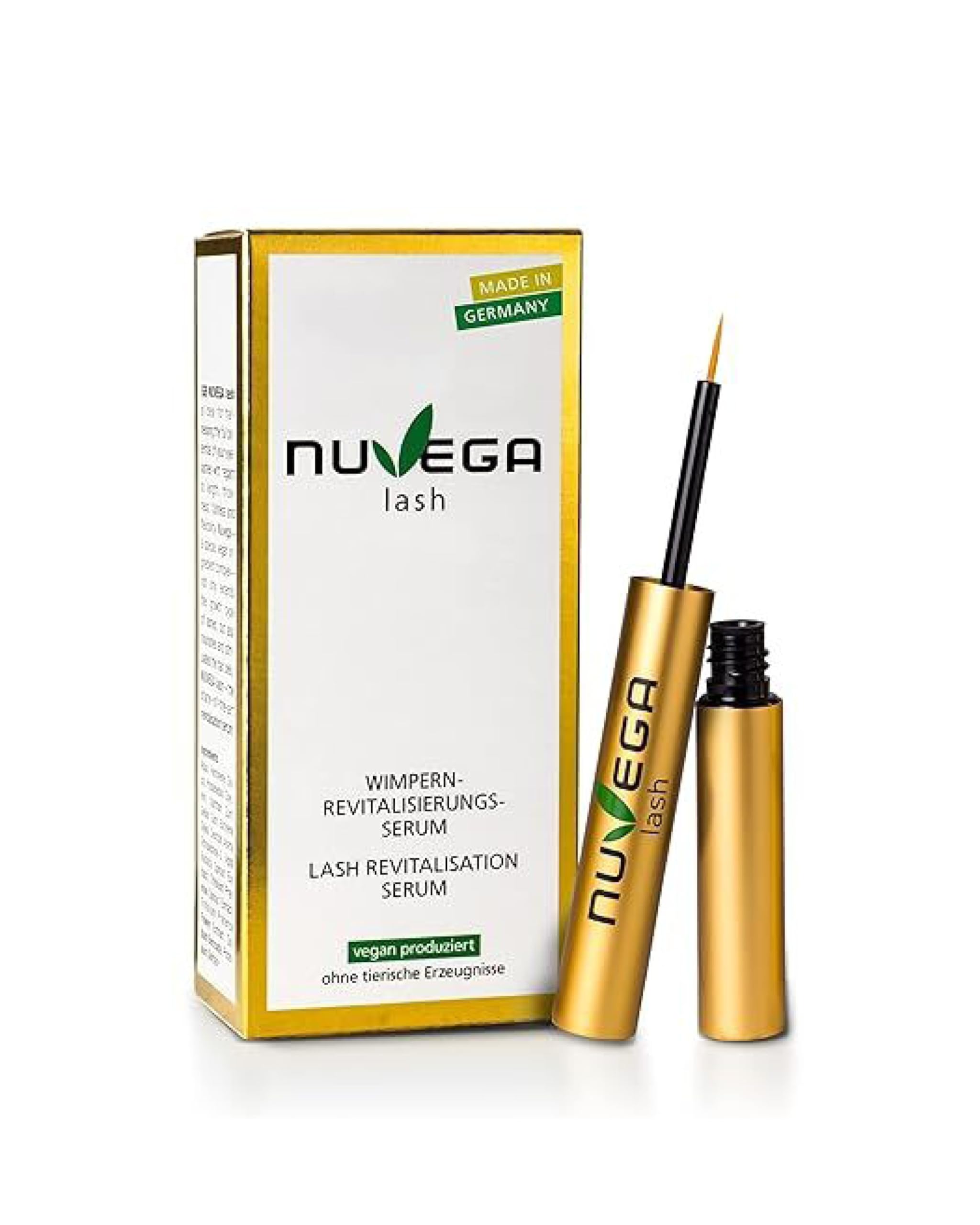 Nuvega Lash - Siero Ciglia e Siero Sopracciglia Vegano per Ciglia Lunghe in Sole 4-6 Settimane I Eyelash Serum Rigenerante I Siero Crescita/Allungamento Ciglia I Prodotto in Germania I 3ml