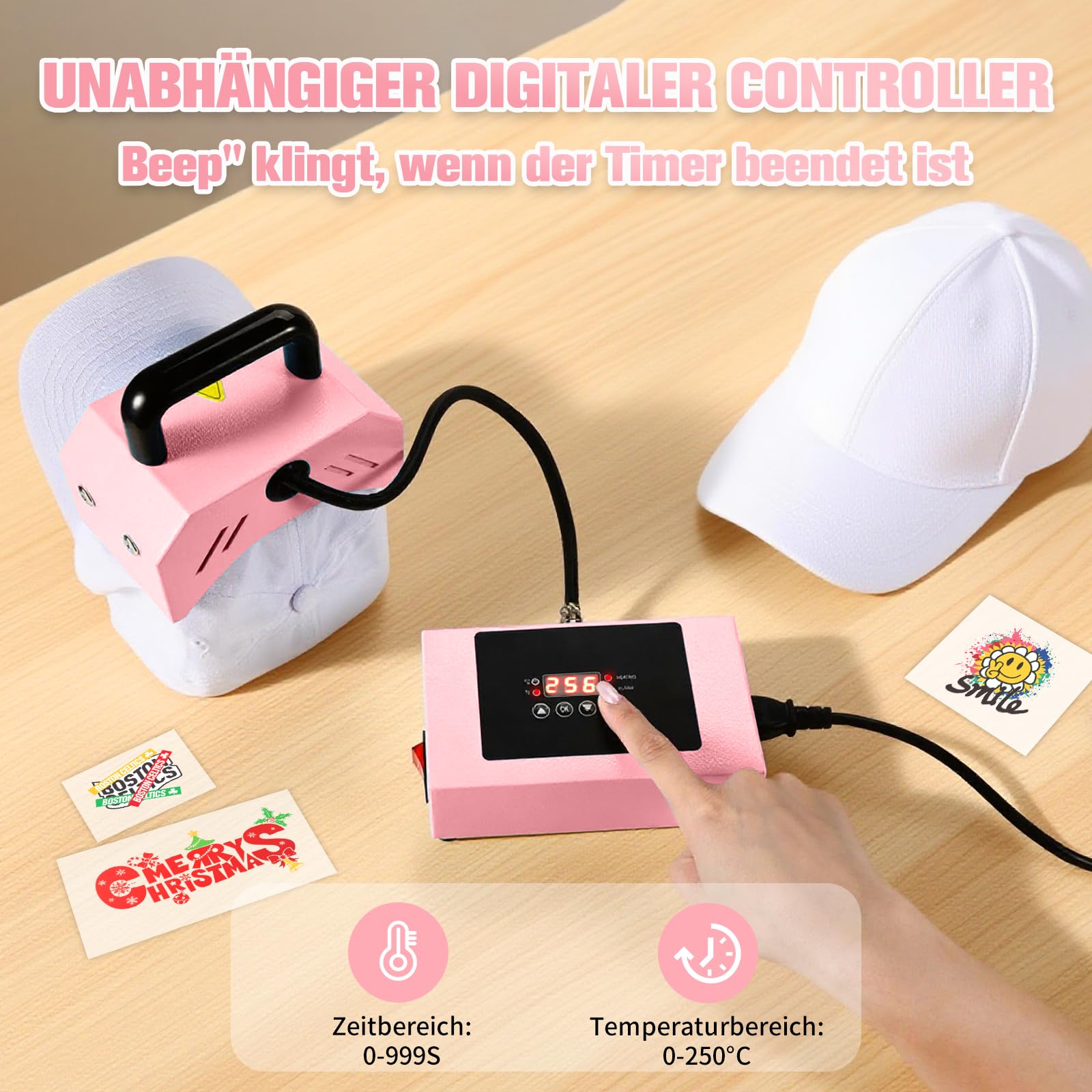 ColorSub Mini Hitzepresse für Kappen Rosa, Mütze Heißpresse Transferpresse Maschine mit Temperatur & Zeituhr Heat Presse Sublimationspresse Kurvige Druckmaschine für Baseballcaps mit Silikonmatte