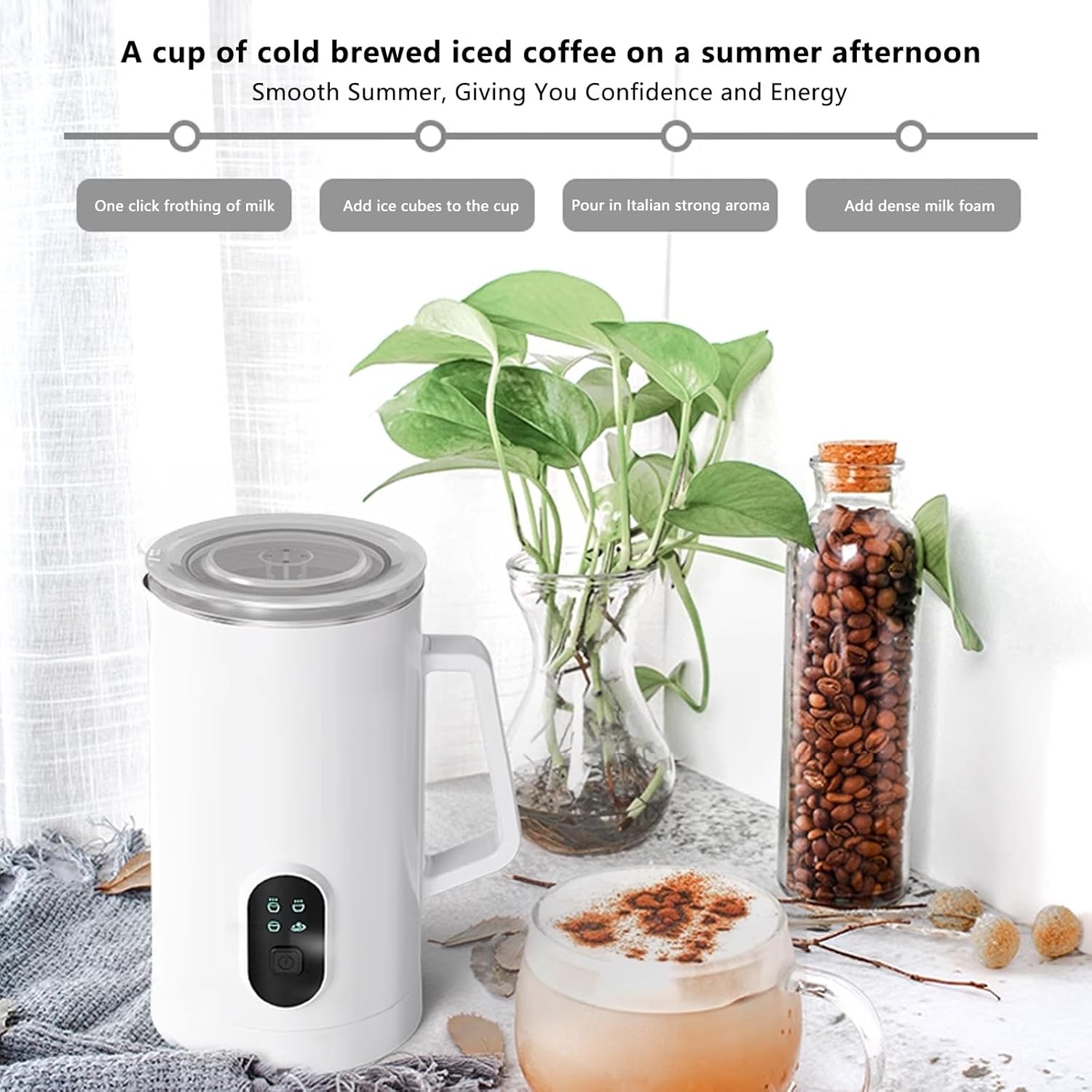 Full-Automatic Steam Boiling Water Frothing Machine,580ml Commercial Steam Milk Frother Machine,for Cappuccino,Latte