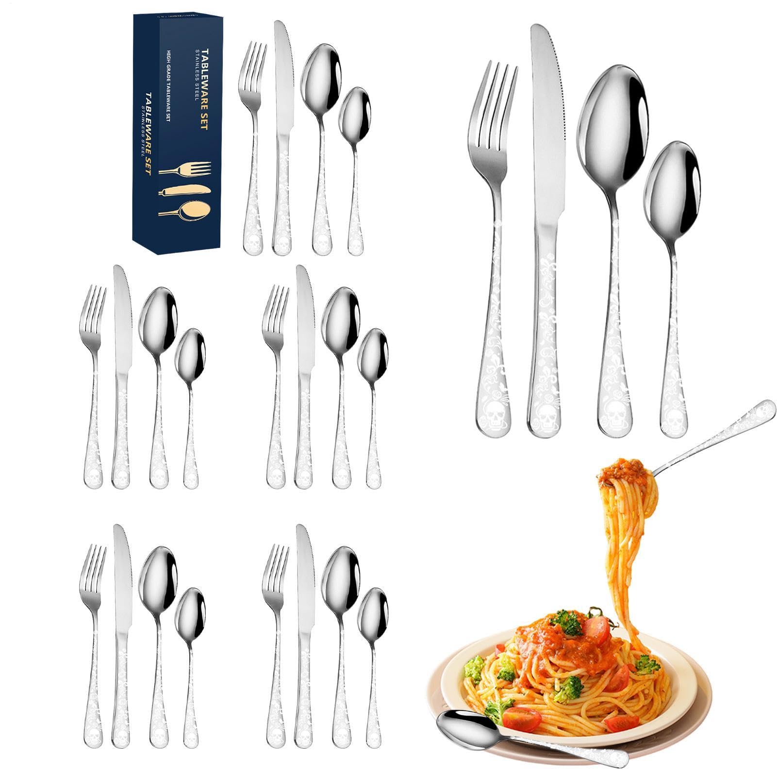 Besteckset aus Edelstahl, Utensilienset aus Metall 24-teiliges Besteck mit | Tragbare Küchengabeln und -löffel, Besteck für das Essen in der heimischen Küche, beim Camping