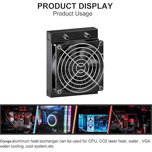 Miniatura 4 de Clyxgs Radiador de refrigeración por agua, radiador intercambiador de calor de aluminio de 12 tubos con ventilador para PC CPU, computadora, sistema