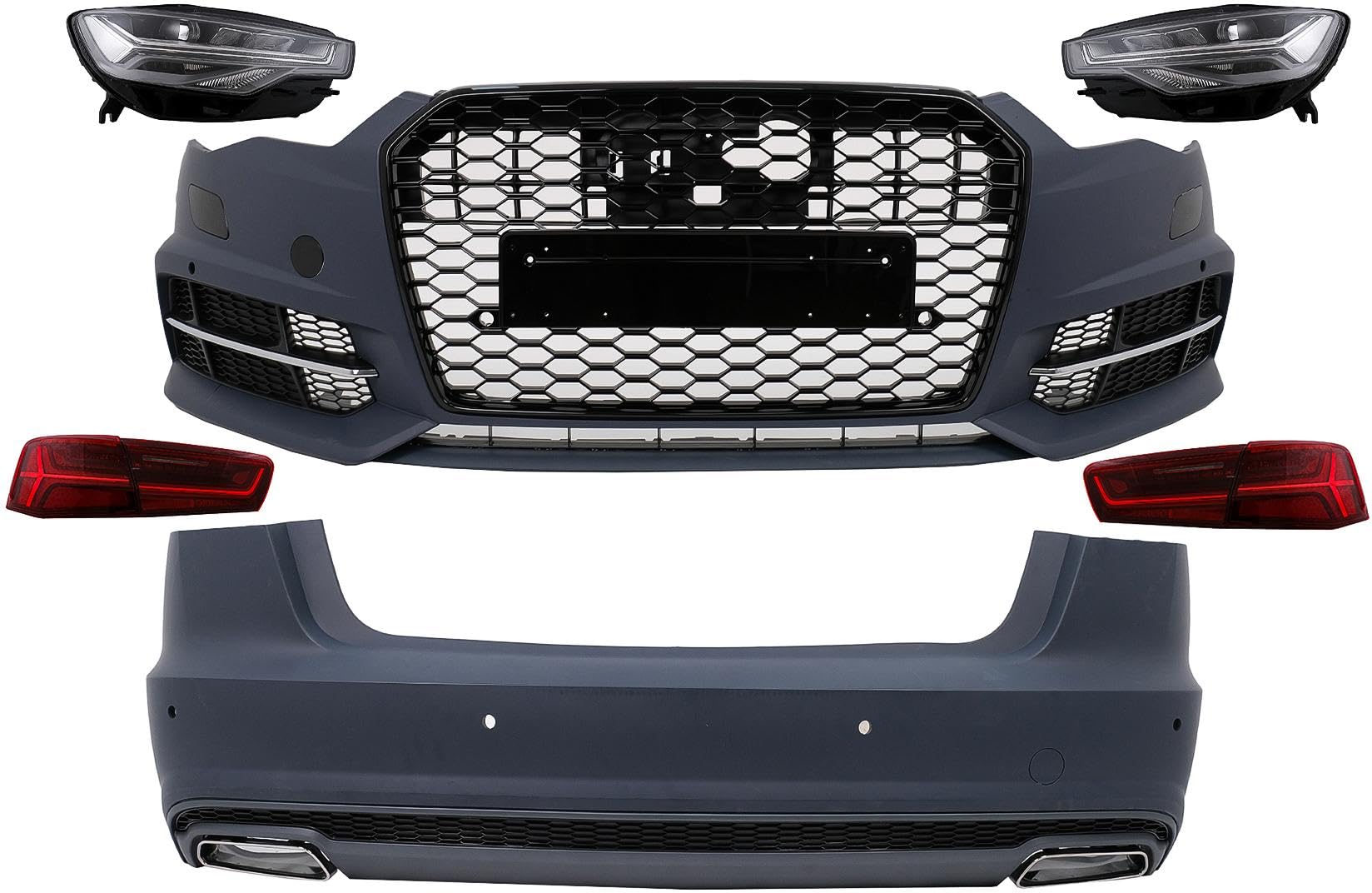 KITT CBAUA64GRS Body Kit compatible with A6 C7 4G Sedan 11-2017 Conversion to 2018 Design Bumper Lights