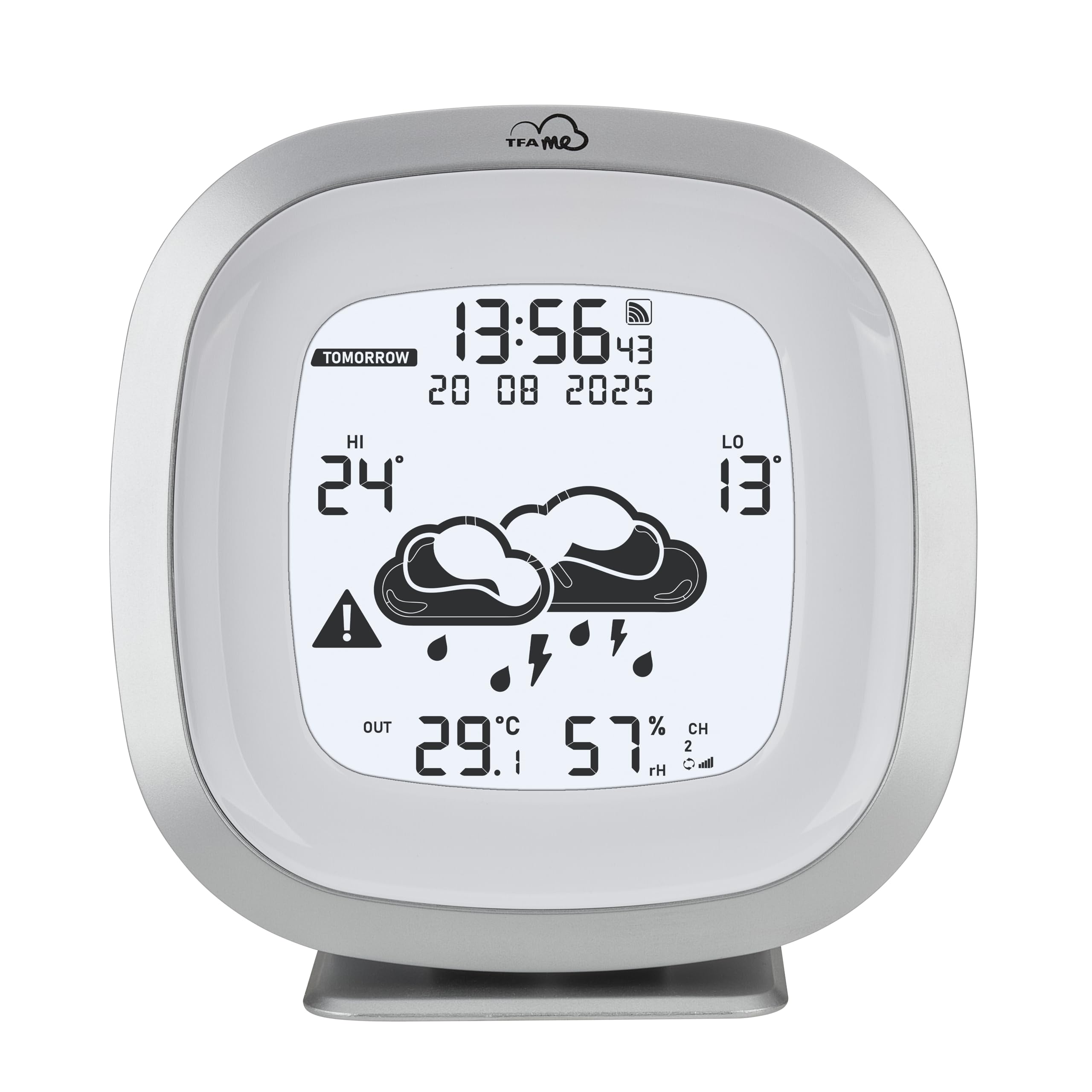 TFA Dostmann WLAN Wetterstation TFA.me ID-03, 35.8101, lokale Profi-Wettervorhersage durch wetter.com 4 Tage, mit Online Portal, Temperatur und Luftfeuchtigkeit innen, inkl Warnfunktion, silber