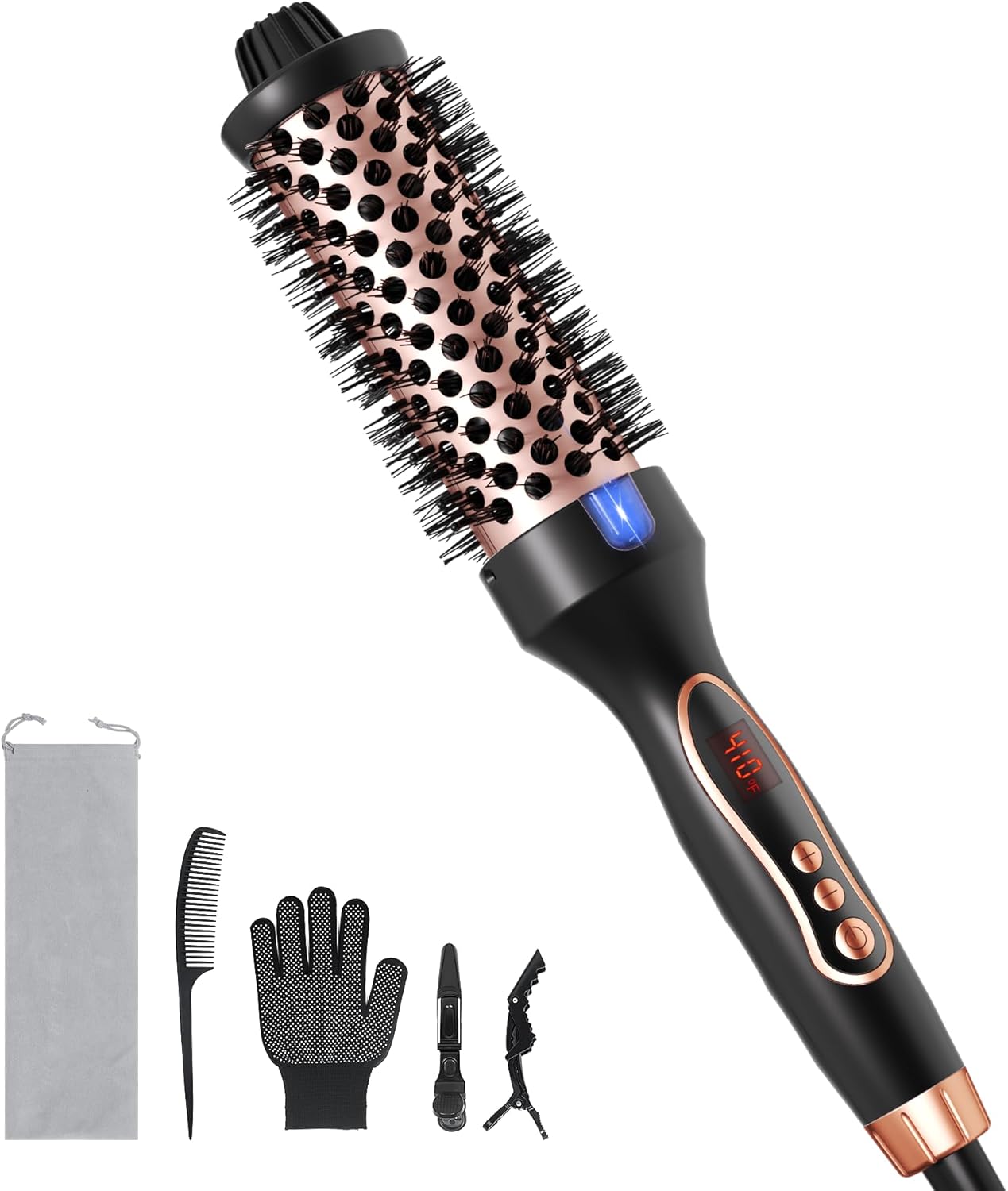 Thermal Brush, 1.5 inch Heated Round Brush Hair Curling Brush for Natural Curl, Straightener and Curler 2 in 1, Negative Ion Technology, 9 Temperature Settings, Dual Voltage for Travel, Black