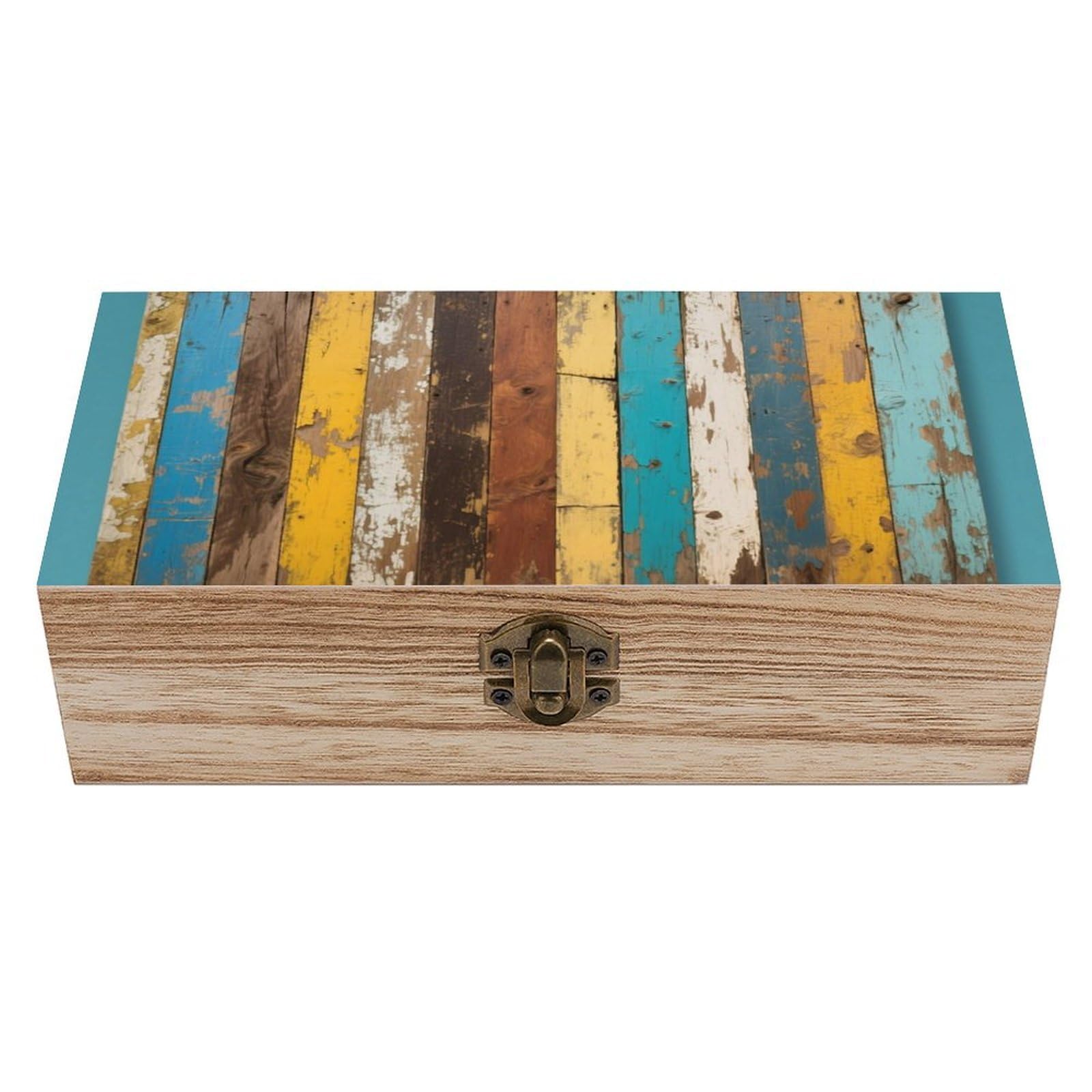Decorative Keepsake Box Wooden Storage Boxes with Hinged Lid Handmade Retro Colorful Wood Stripes Wood Organizer Memory Treasure Box for Jewelry Craft Card Photo Storage Wedding Bridal Shower Gifts