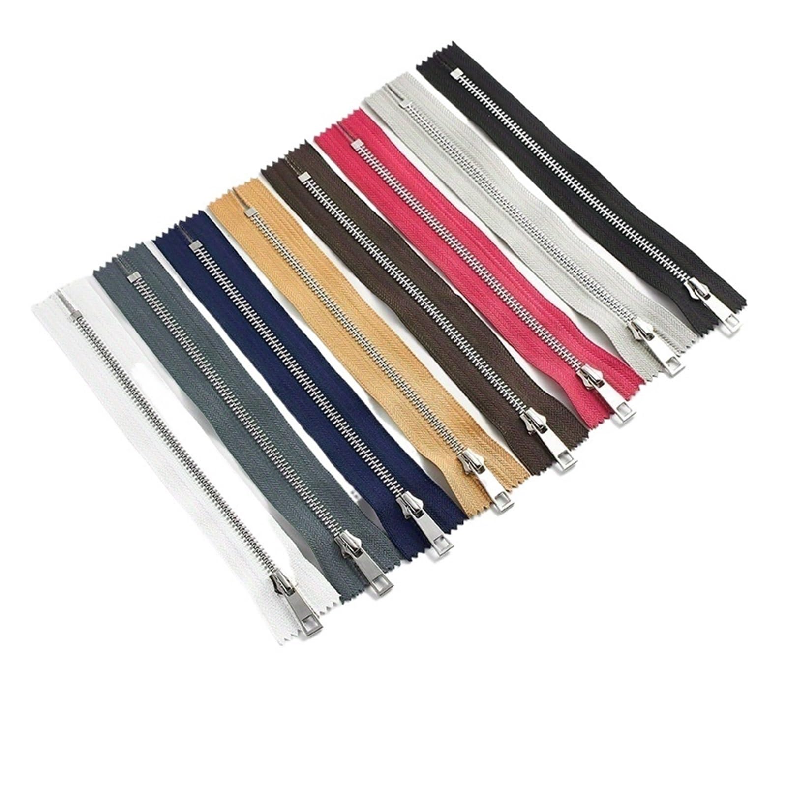 5 piezas de 15-30 cm 5# cremallera de metal plateado dientes de aleación en Y dientes lisos bolsa bolsillo bolsa de cuero con cremallera (rojo rosa, 25 cm)