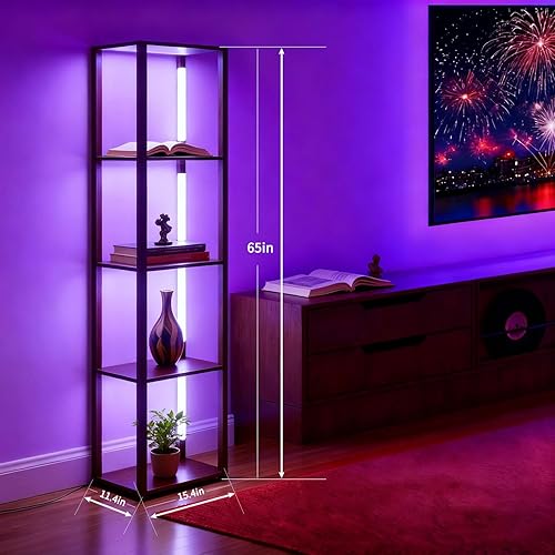 Miniatura 4 de Lámpara de pie LED con estantes, lámpara de estante con control remoto para dormitorio y sala de estar, lámparas de pie de exhibición de esquina con