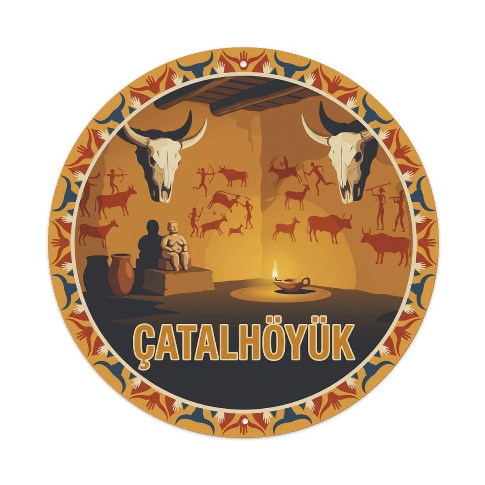 Konya Catalhoyuk Bull Shrine Travel Turkey Graphic Metal Tin Sign