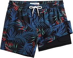 MaaMgic 5" Mens Swim Shorts with Compression Liner 4-Way Stretch Bathing Suit Swimming Shorts 2 in 1 Men's Swim Trunks with Zipper Pockets Quick Dry