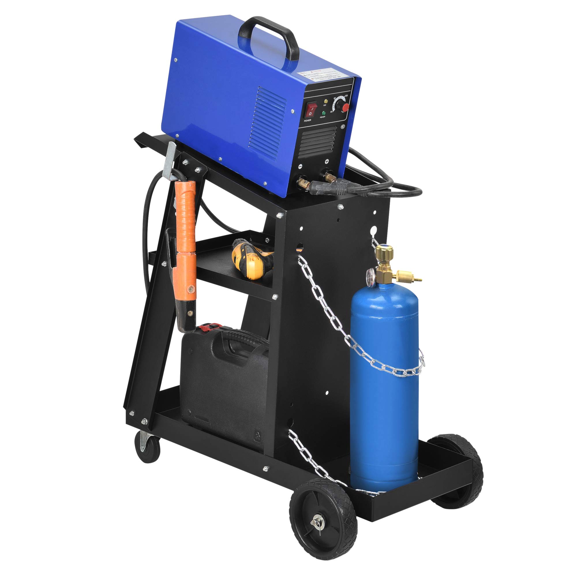 pro.tec. Carrello per Trasporto Saldatrice in Acciaio a 3 Ripiani con Portabombola Carrello Porta Utensili Attrezzi per Saldatura con Ruote da Officina Garage