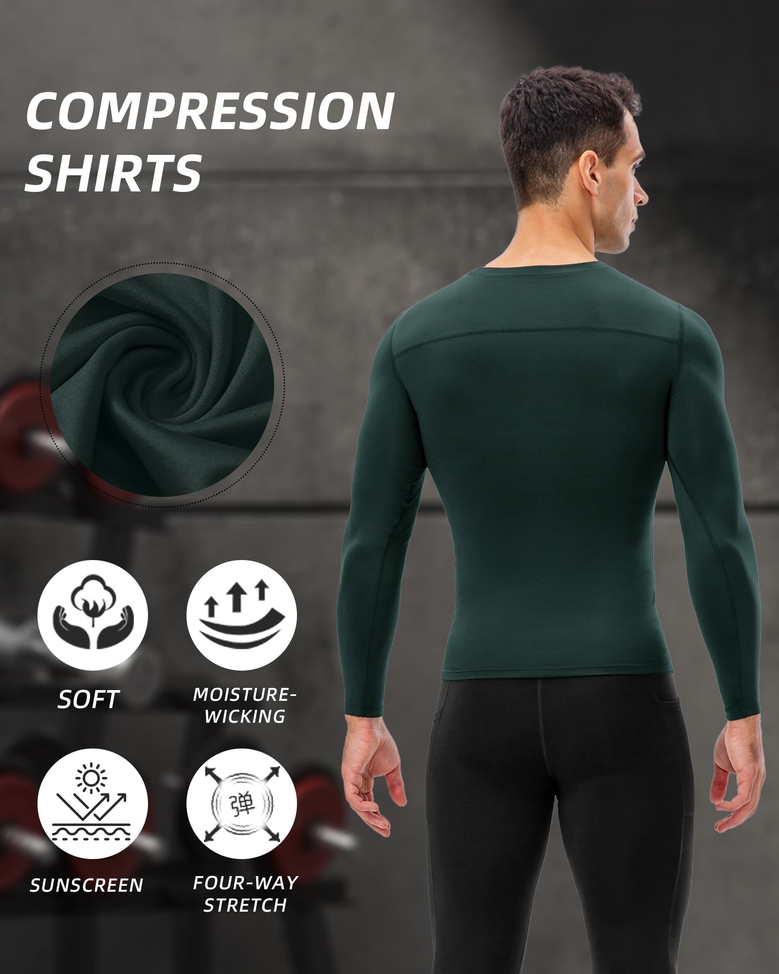 Maillot de compression à manches longues pour homme - Couche de base athlétique pour course à pied, basket-ball, cyclisme