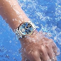 Vista 7 de OLEVS Reloj automático para hombre, cuerda automática, mecánica, de lujo, de acero inoxidable, multicalendario, impermeable, luminoso, reloj