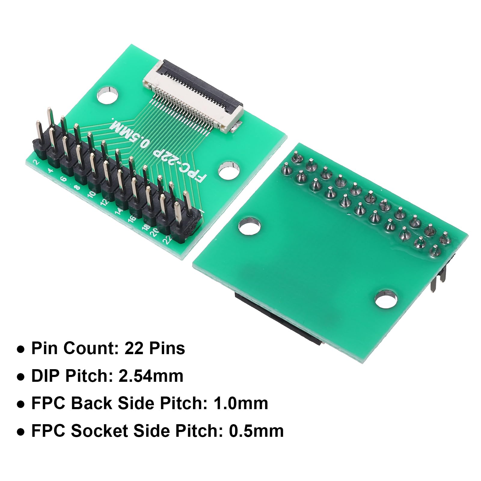 QUARKZMAN Connettore Scheda FFC FPC 22 Pin 0,5mm Presa a 2,54mm Doppia File Maschio Pin Striscia Intestazione Adattatore, Scheda Convertitore PCB per Tv Lcd/Fotocamere Digitali/Computer