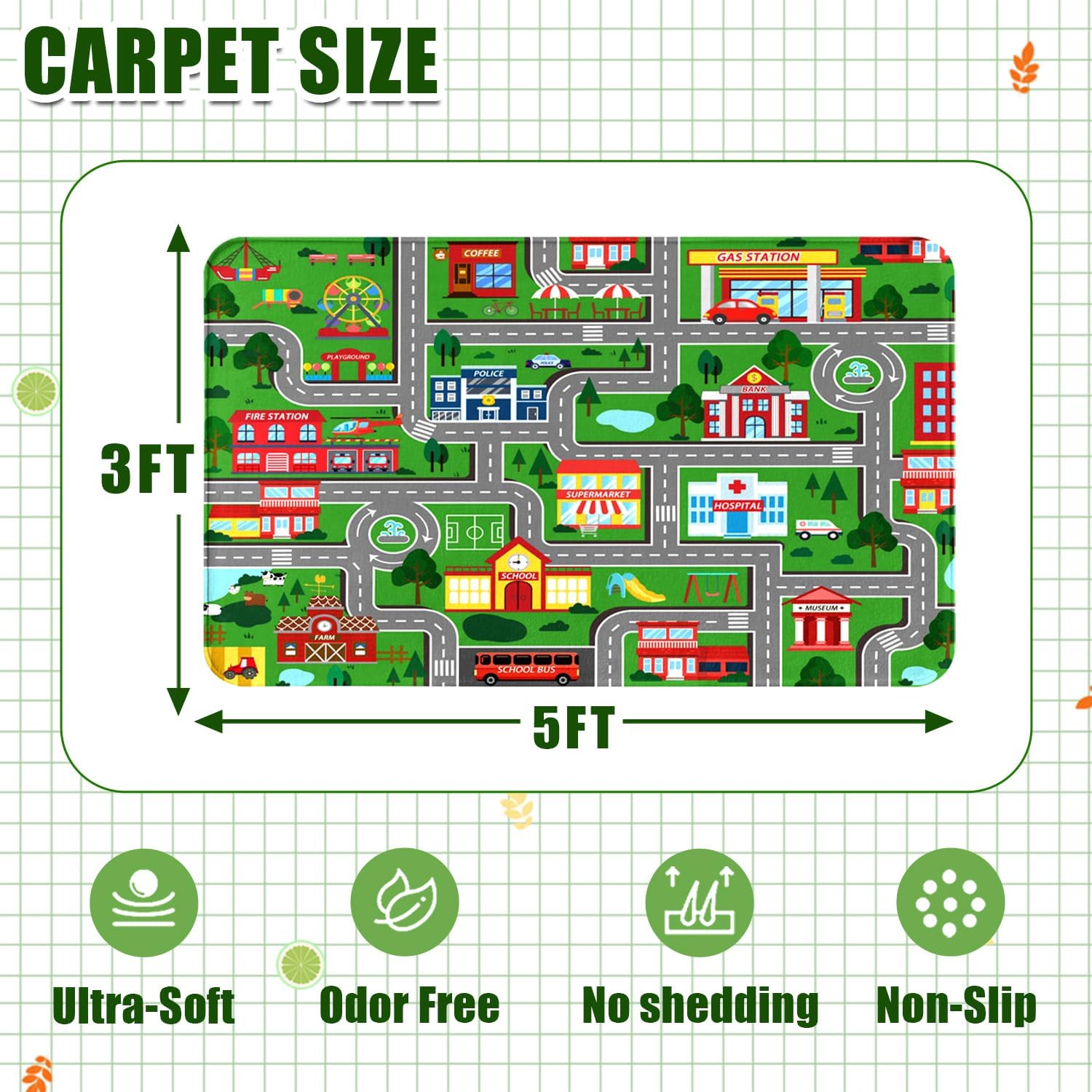 Kids Carpet Mat Rug, City Road Map Mat for Kids Cars, 3x5 FT, Educational Road Traffic Mat for Kids Bedroom, Nursery Room, Toddler Classroom, Area Rug for Preschool,Learn Safely