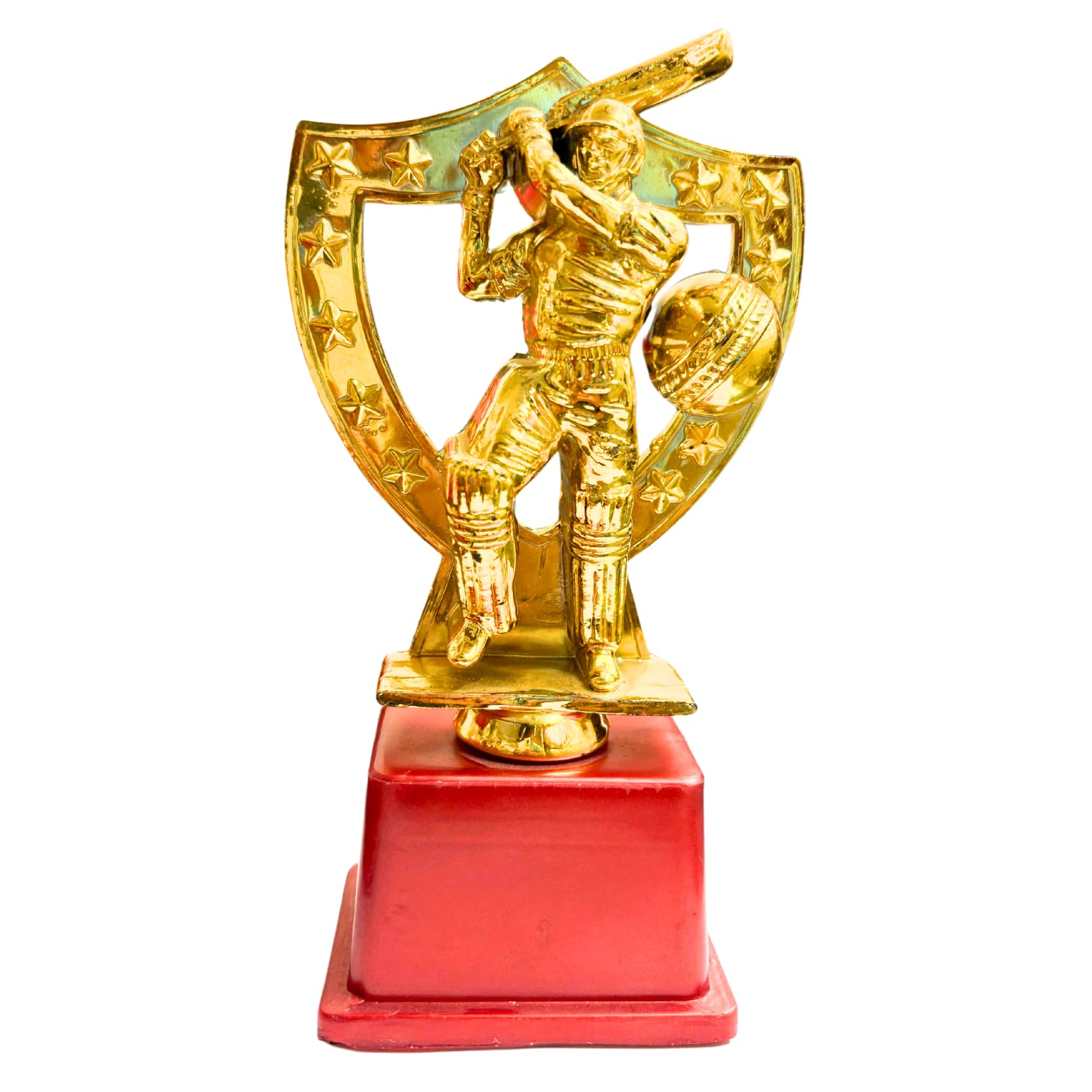 Cricket Player Trophy, Gold-Plated Figure, Premium Fiber Red Base, Sports Award, Logo Printing, Writings & Customisation Available, Best Batsman, Best Bowler & Man of The Match (Set of 1)-image-2