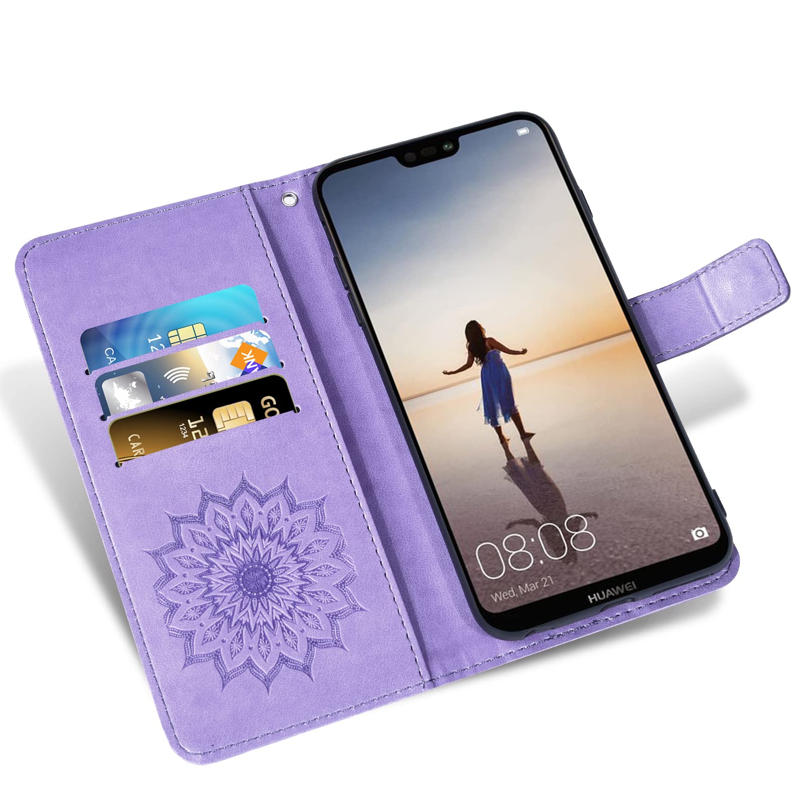 Asuwish Phone Case for Huawei P20 Lite Wallet Cases with Tempered Glass Screen Protector and Leather Slim Flip Cover Card Holder Stand Cell Accessories Huwai P20lite P 20 Haweii Nova 3E Women Purple - Image 3