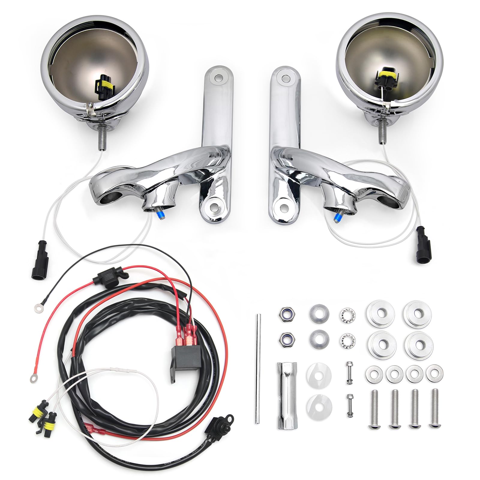 For harley street glide fog passing light kit LED motorcycle fog Auxiliary Lighting Bracket for harley davidson spot light bracket (Housing + Bracket + Mounts -Chromed)