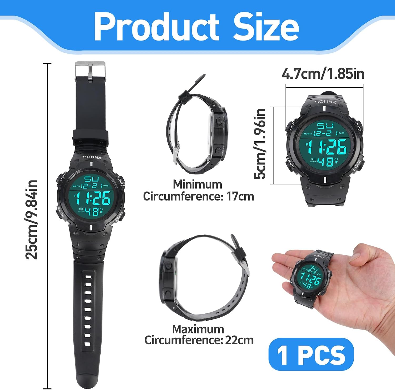 OFFCUP Men's Digital Watch 5ATM Waterproof Chronograph Wrist Watch Casual Sports Watches Silicone Strap with LED Stopwatch Alarm, silver image 2