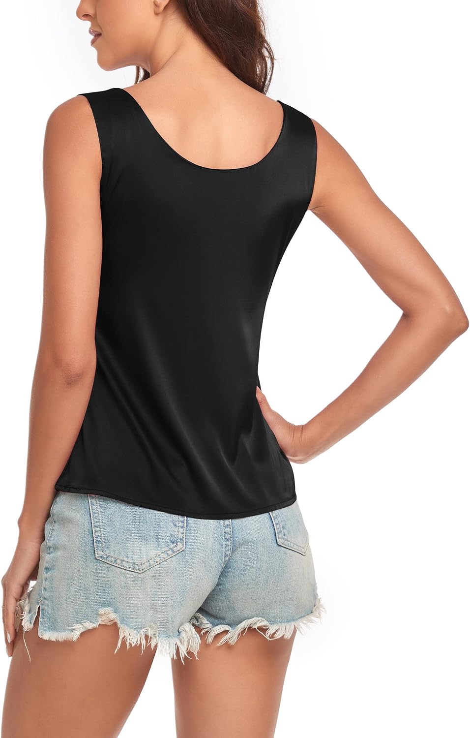 Wantschun Womens Silk Satin Tank Tops Summer Fall Tank Shirt Round Neck Sleeveless Blouse Camisole
