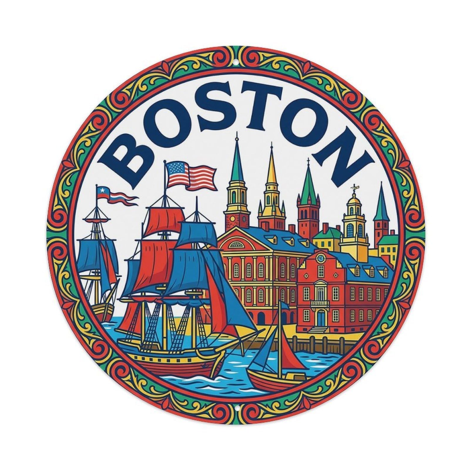 Este 8X8inch Style Usa Retro Travel Boston Metal Tin Sign