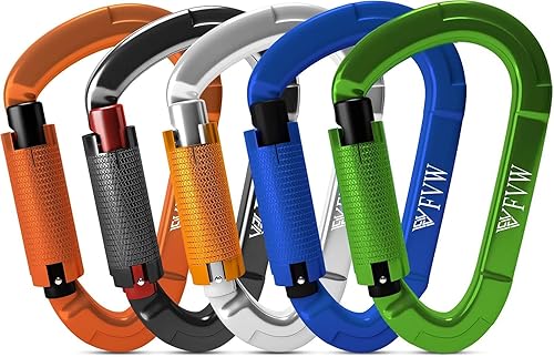 Vista 16 de FVW Mosquetones de bloqueo automático para escalada en roca, mosquetones profesionales de 25KN (5620 lbs) resistentes para rapel, columpio, rescate