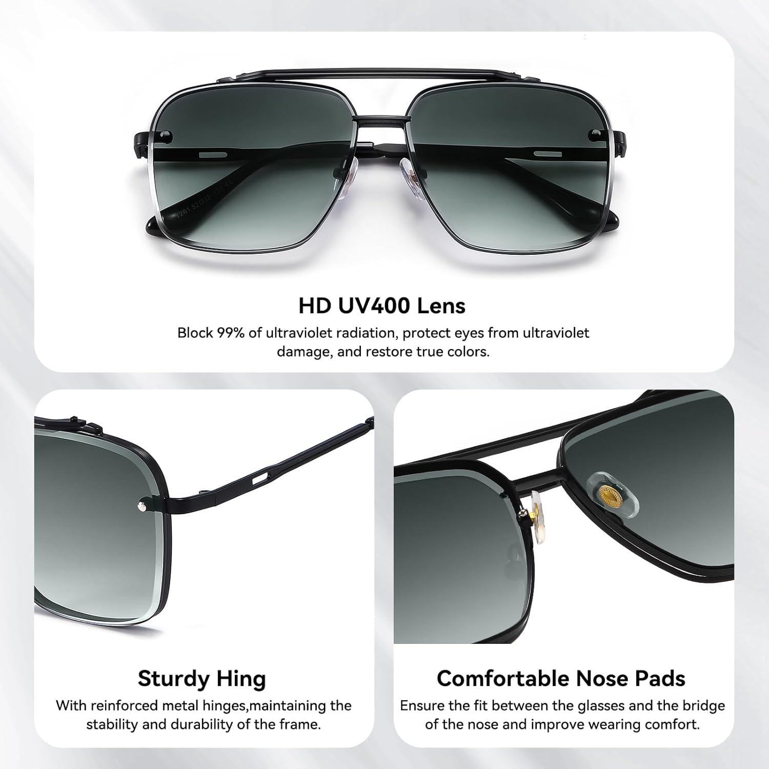 Dollger Square Aviator Sunglasses for Men and Women Fashion Metal Vintage Gradient Shades Sunglasses UV400 Protection - Image 5