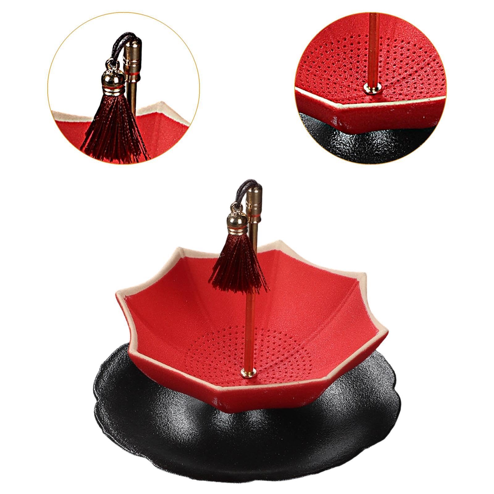 Colador de Té de Cerámica en Forma de con Diseño Creativo y Detalles Decorativos Filtro para Accesorio para Mesa de Kung Fu, Rojo, tal como se describe