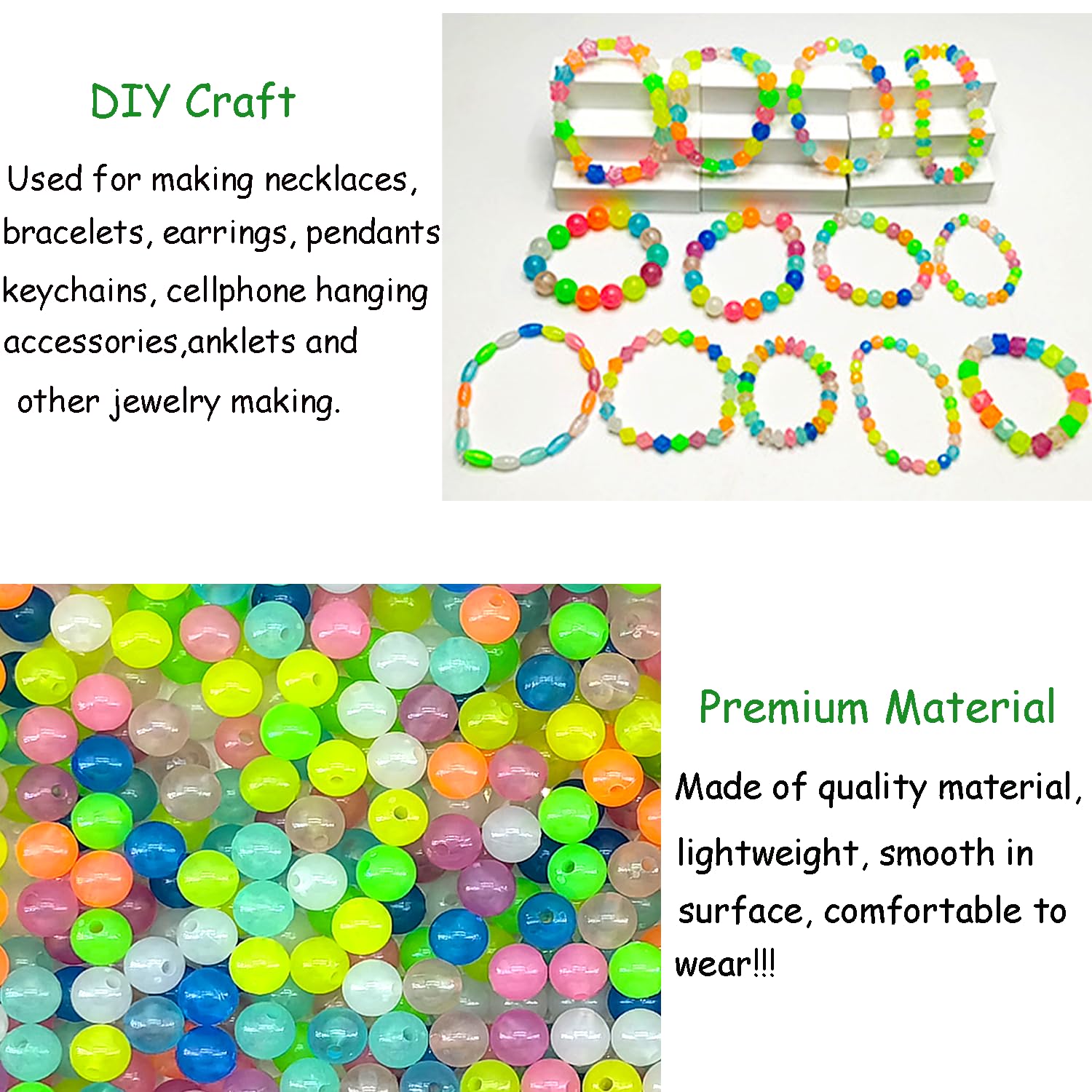 350Pcs Glow in The Dark Cute Sea Shell Animals Aquarium Beads UV Color Changing Beads Sun Sensitive Glowing Solar Luminous Beads Bulk for Home Aquarium Fish Tank Desktop Decoration(no Hole): 8mm Round Beads
