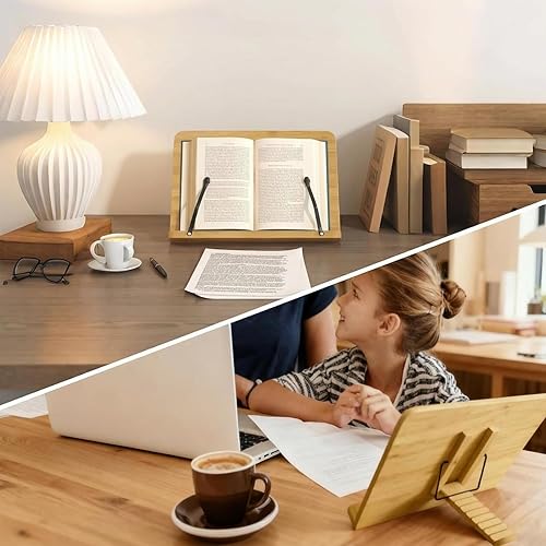 Miniatura 4 de Soporte ajustable para libros, estable y ligero, soporte de madera para libros de texto, bíblia/receta/almohadilla/lectura/bandeja de libros de 1